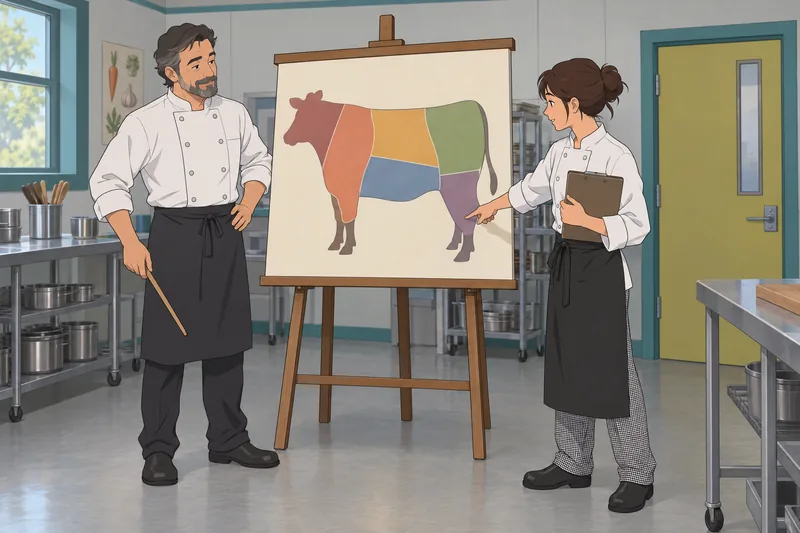 El cuestionario sobre cortes muestra una anatomía bovina.