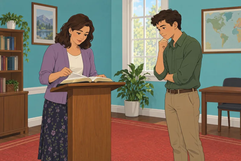 Bible Literacy Quiz: learner reviews an open Bible.