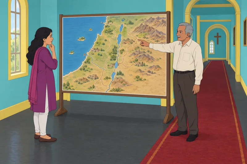 El cuestionario bíblico en telugu recorre un mapa.