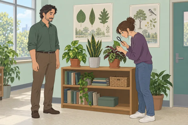 El cuestionario sobre biodiversidad muestra alumnos comparando plantas.