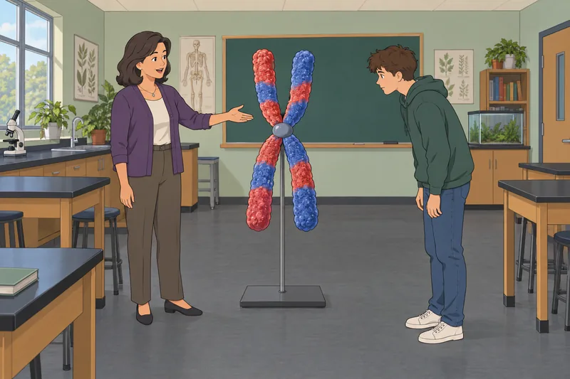 Biology Inheritance Quiz shows students studying chromosomes.