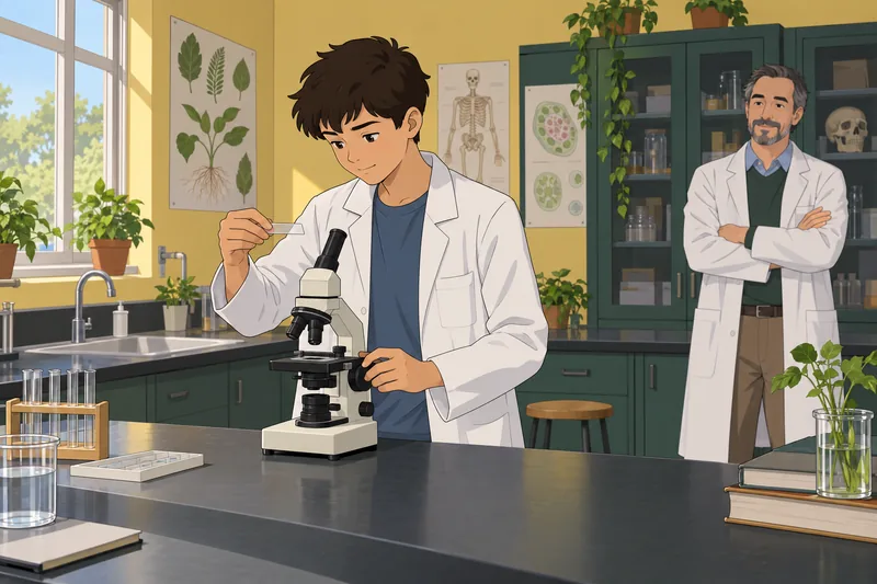 cuestionario de Biología muestra un microscopio.
