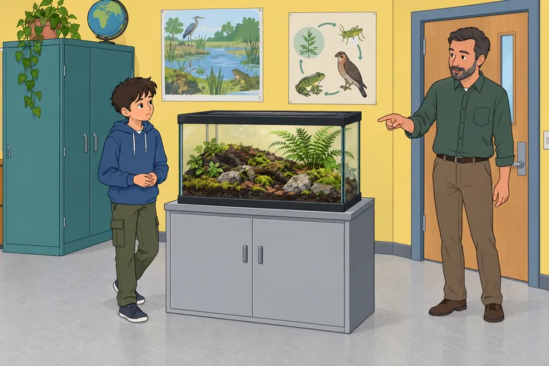 cuestionario de Biología: un terrario muestra un ecosistema.