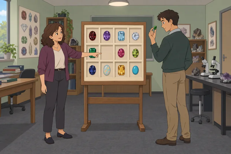 El cuestionario sobre piedras muestra gemas clasificadas.