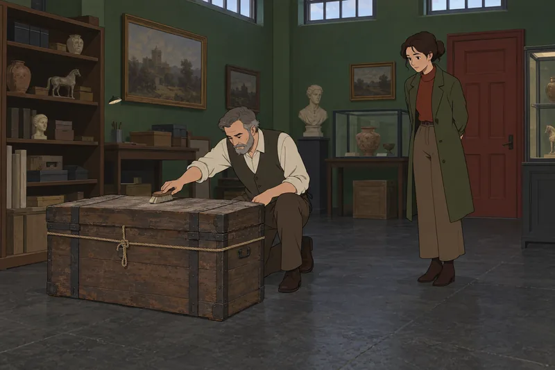 Black Death Quiz: Curator examines a quarantine chest.