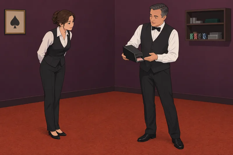 Quiz de blackjack muestra un crupier atento.