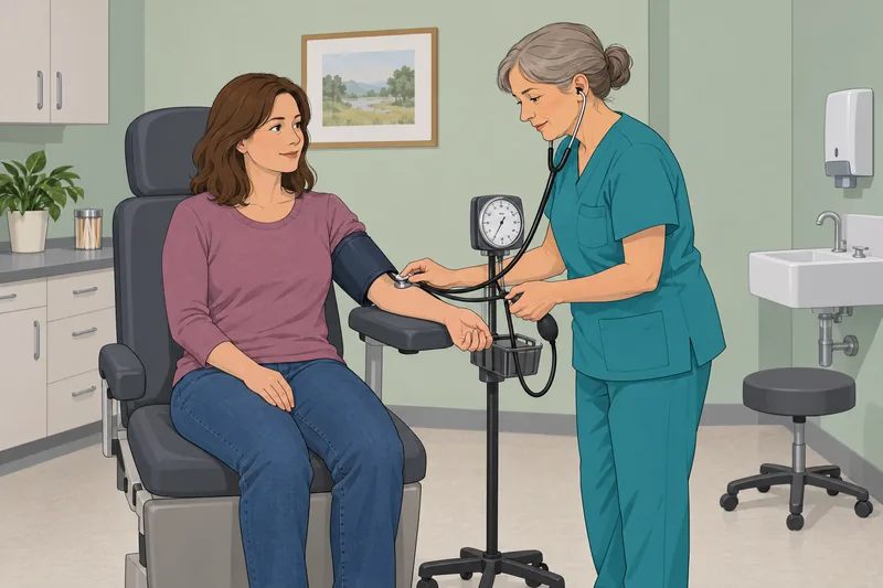 Blood Pressure Quiz demonstrates a clinic reading.