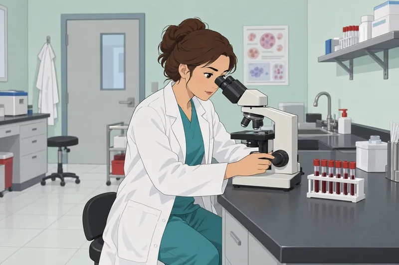 Blood Quiz shows a technician examining sample tubes.