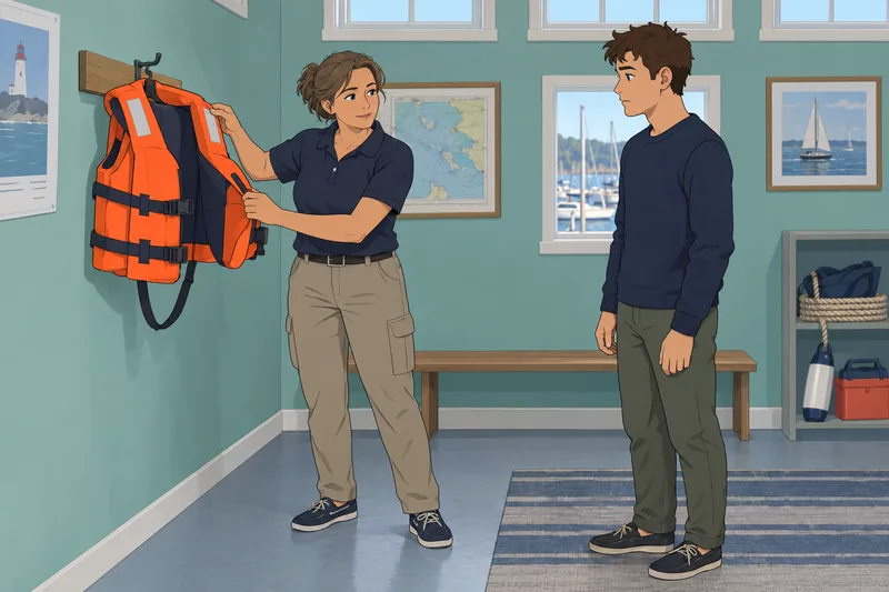 Boat Licence Quiz shows a life-jacket briefing.