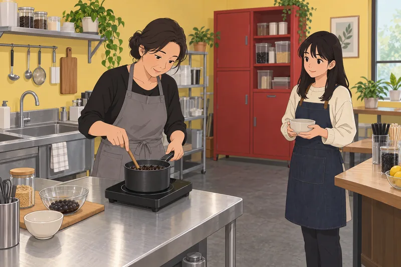 Boba Quiz shows pearls cooking during preparation.