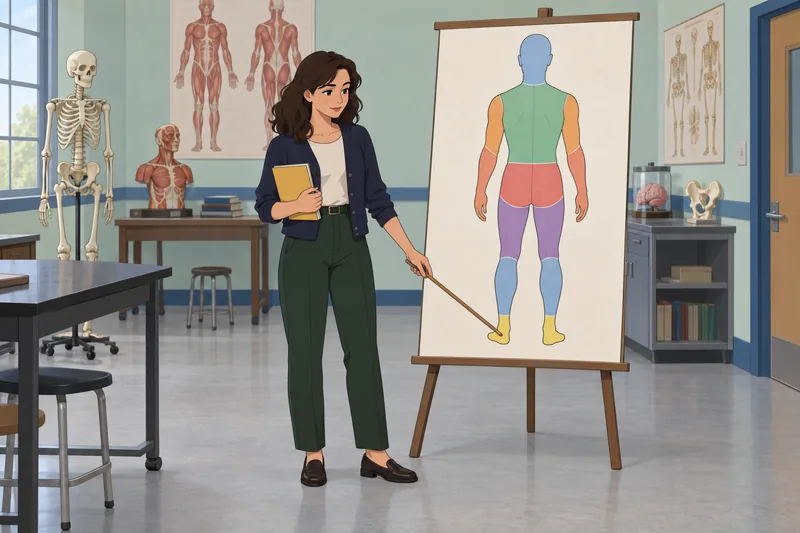 Body Regions Quiz shows anatomy review in class.