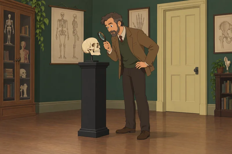 Bones Personality Quiz: an educator studies a skull.