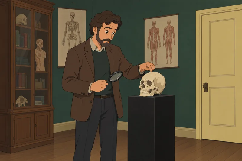 Escena de personalidad de Bones: observa un cráneo.