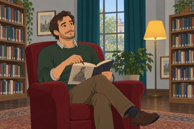Quiz del novio: un lector estudia una novela.