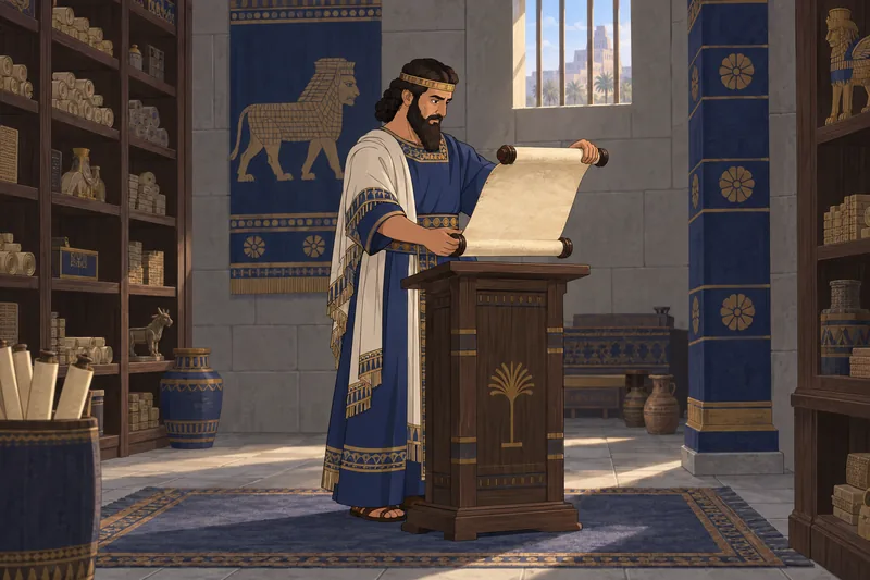 Book of Daniel study in a royal archive.
