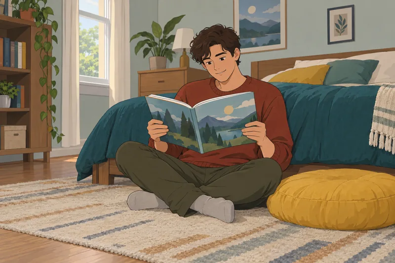 Book Personality Quiz: reader studies an illustrated page.