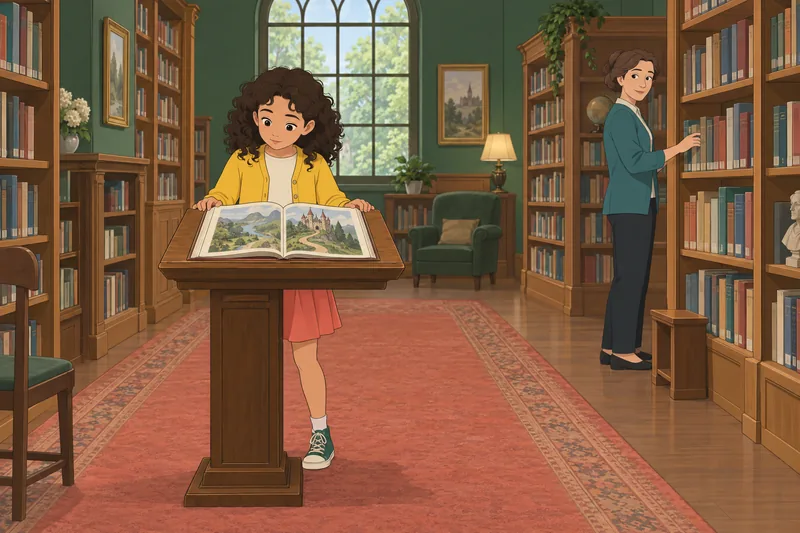 Quiz de libros: niña estudia un cuento clásico.