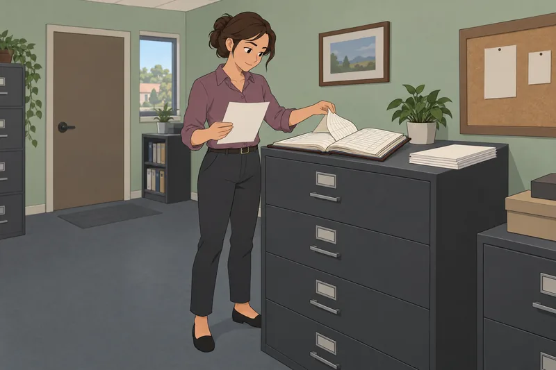 Bookkeeping Quiz: clerk matches invoices with ledger.