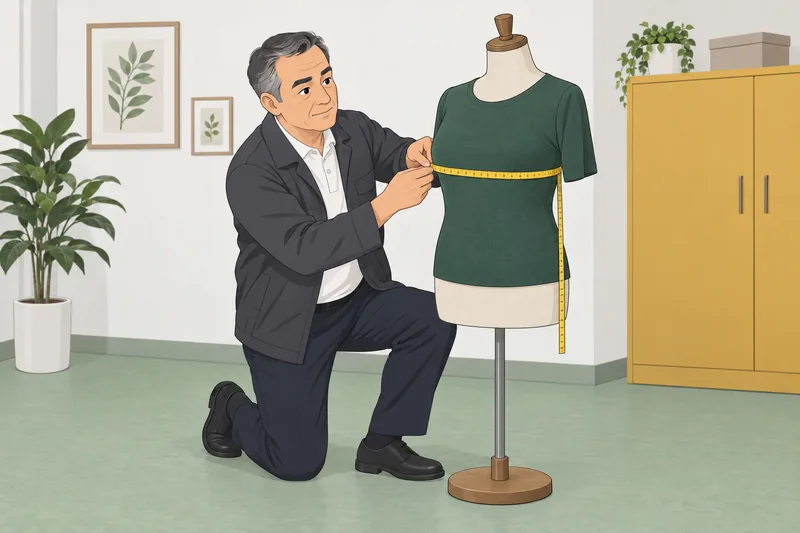 Bra Size Quiz, consultant measures a dress form.