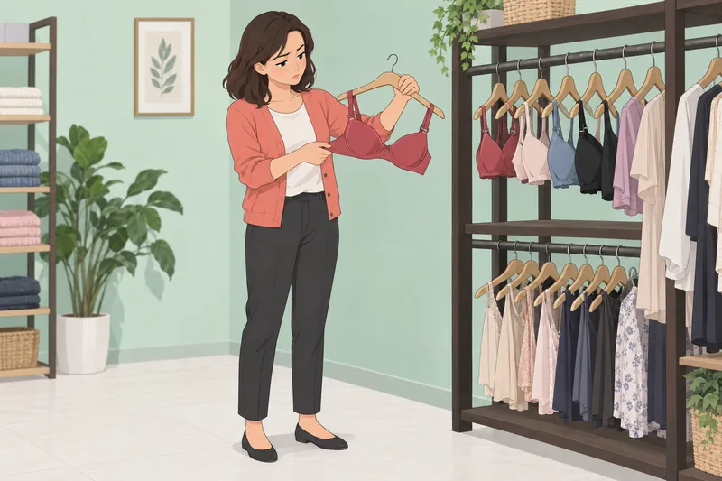 Bra Size Quiz, shopper checks a bra band.