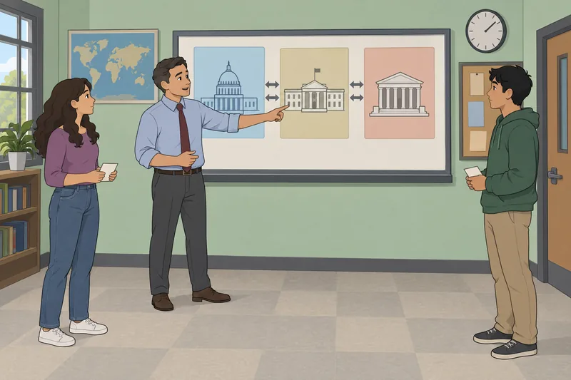 Students review Branches of Government in class.