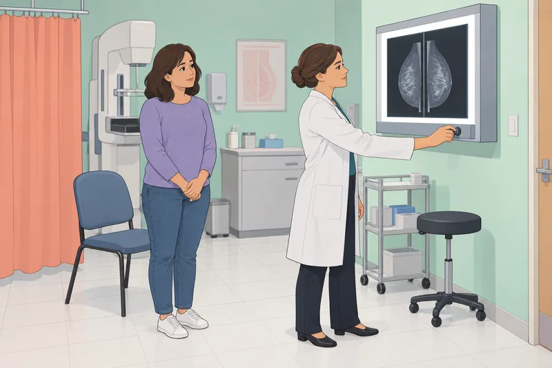 Un cuestionario sobre el cáncer mamario presenta mamografía.