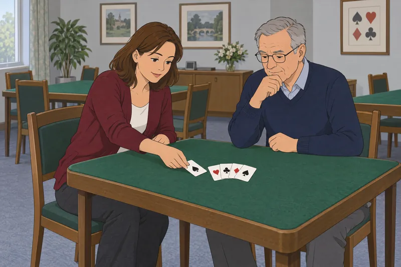 Bridge Quiz shows two adults reviewing cards.