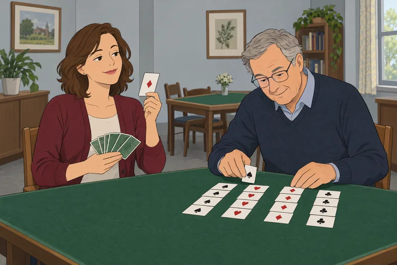 cuestionario de bridge muestra dos adultos con cartas.