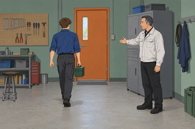 Bring vs Take shows a technician leaving.