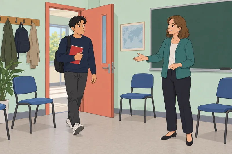 Bring vs Take: an English learner enters class.