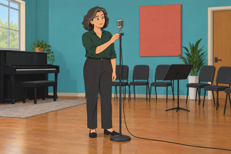 British Music Quiz: singer adjusts a microphone.