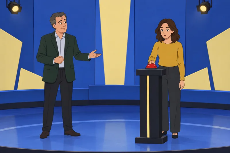 British Quiz Shows unfold on a studio stage.