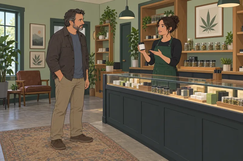 Budtender Knowledge Quiz shows careful customer guidance.