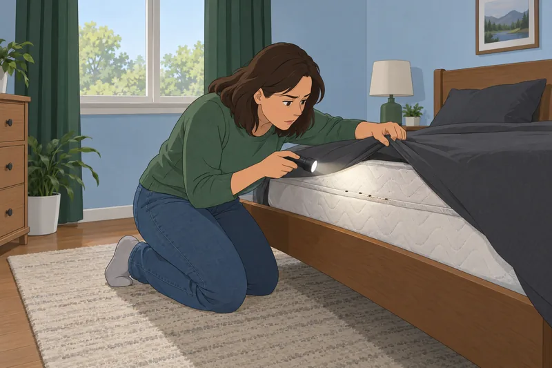 Bug Bite Identification shows a resident checking seams.