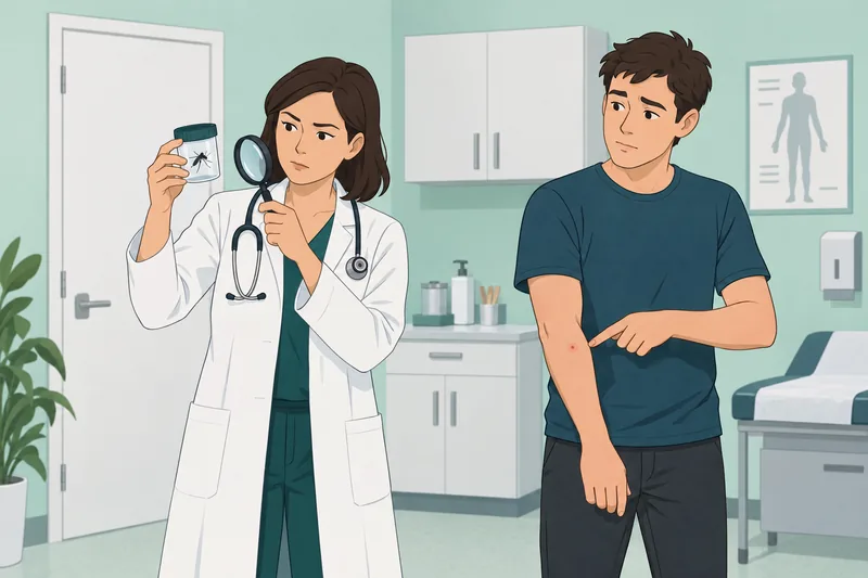 Bug Bite Identification: clinician examines a specimen.