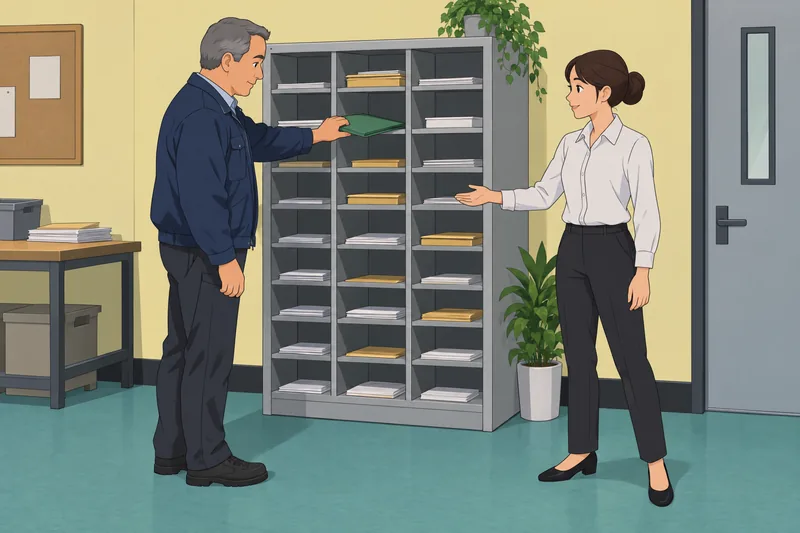 Business Communication Culture passes a folder between colleagues.