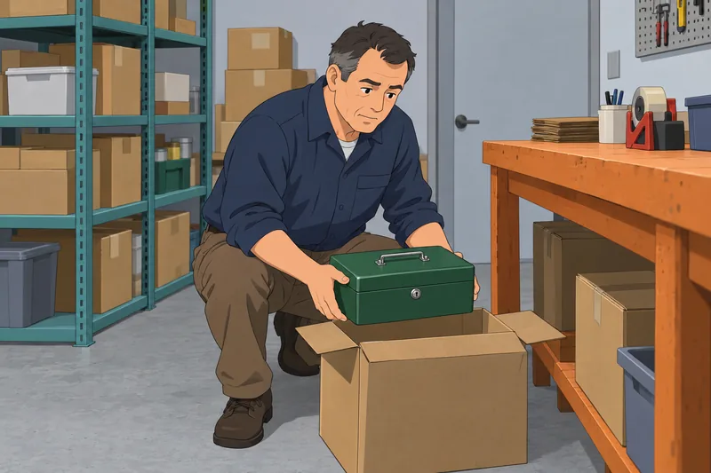 Business Finance Quiz: owner lifts a cash box.