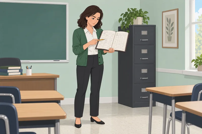 Business Finance Quiz: manager reviews an open ledger.
