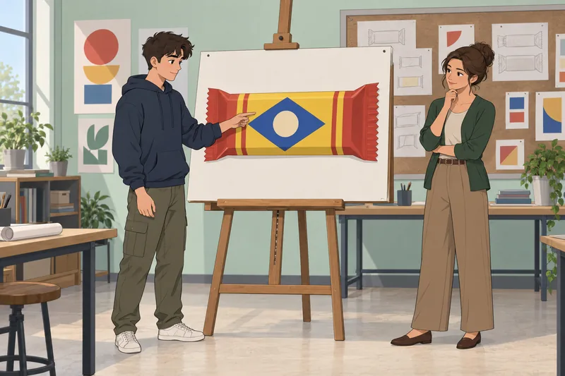 Quiz de logotipos aparece en un aula creativa.