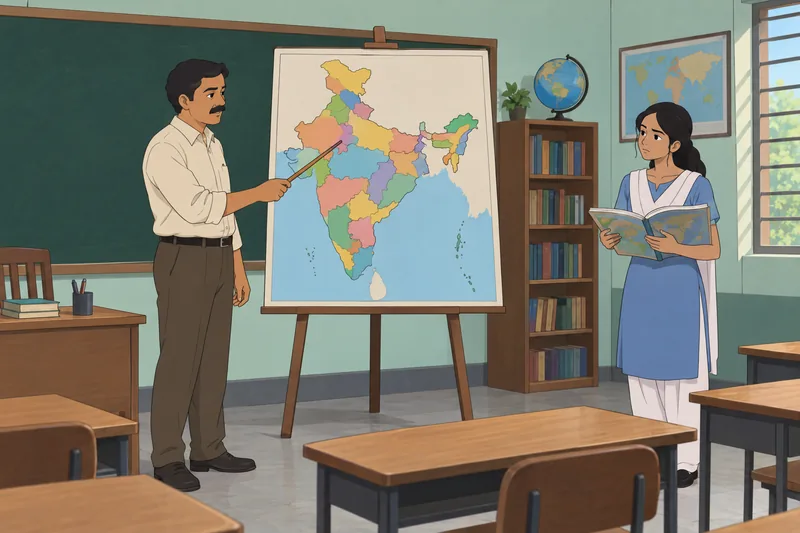 Capital of Indian appears beside a classroom map.