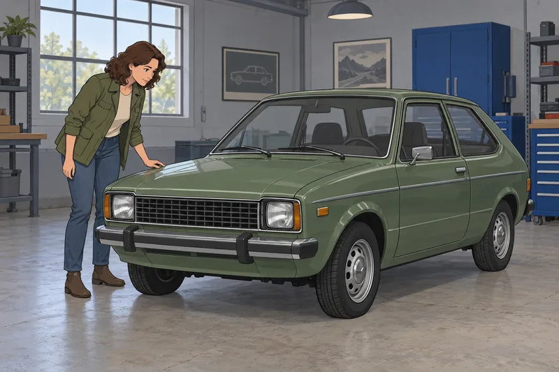 Car Model Quiz: A curator studies a hatchback.
