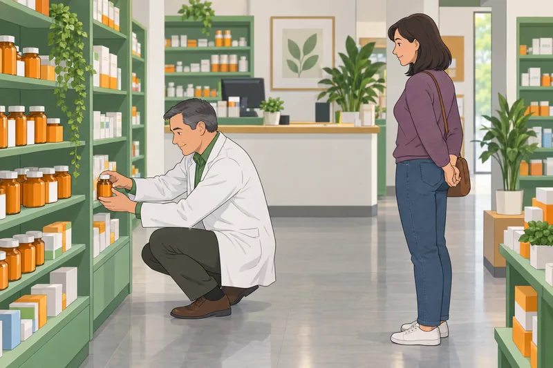 El cuestionario de conocimientos revisa un frasco vitamínico.