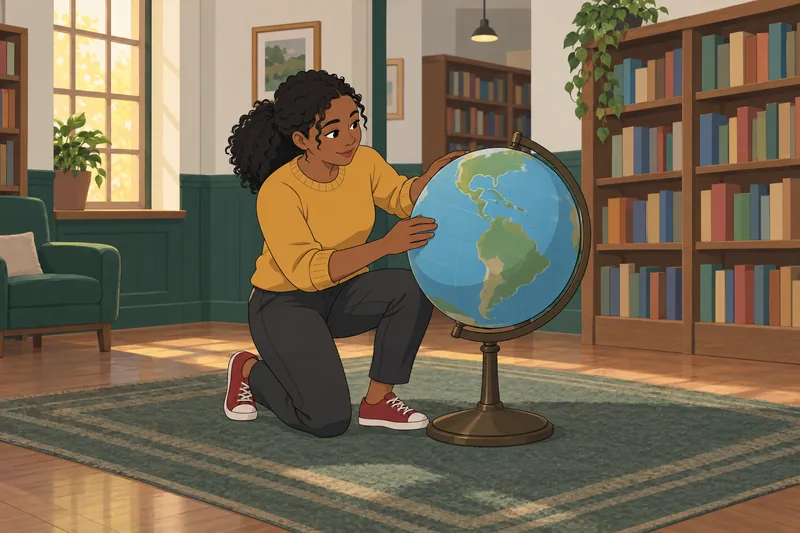 Caribbean Map Quiz: learner studies a globe.