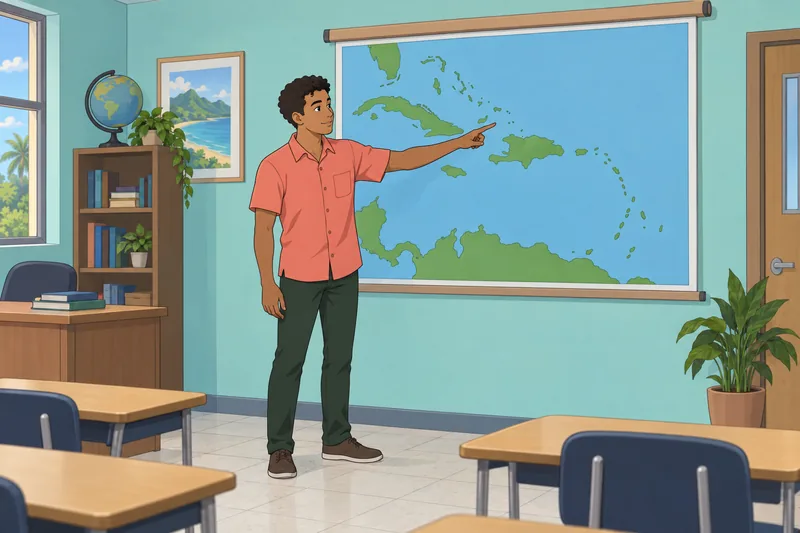 Caribbean Map Quiz shows a teacher locating islands.