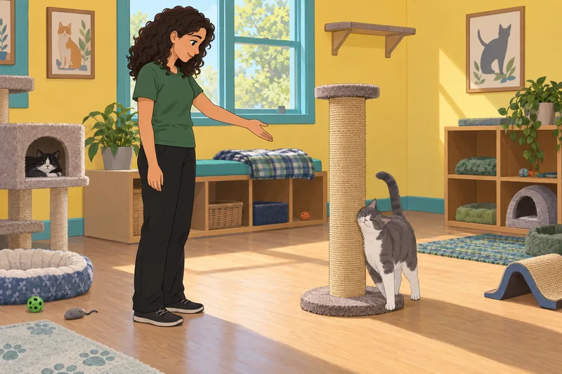Cat Quiz shows a cat beside a post.