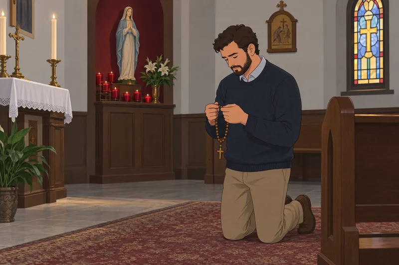 Catholic Quiz shows a worshipper holding a rosary.