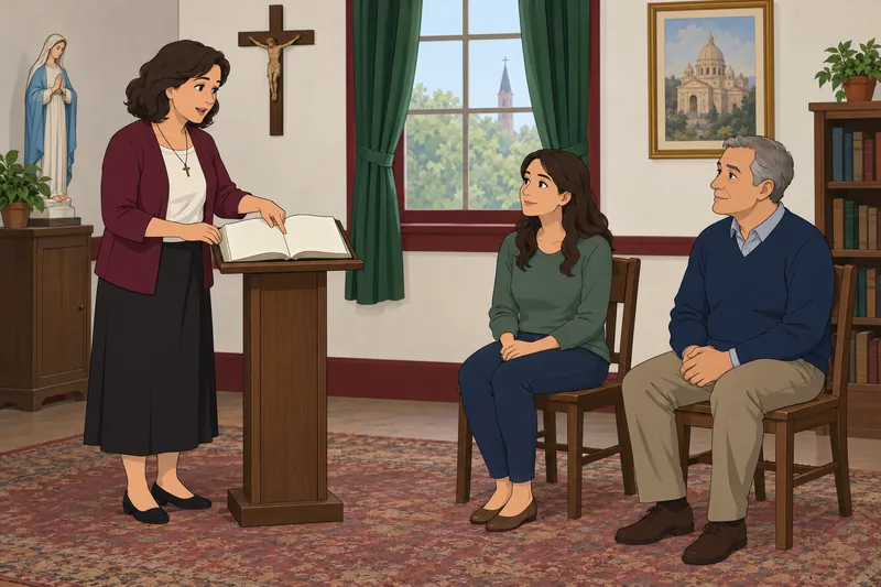 Catholic Quiz shows a catechist studying Scripture.