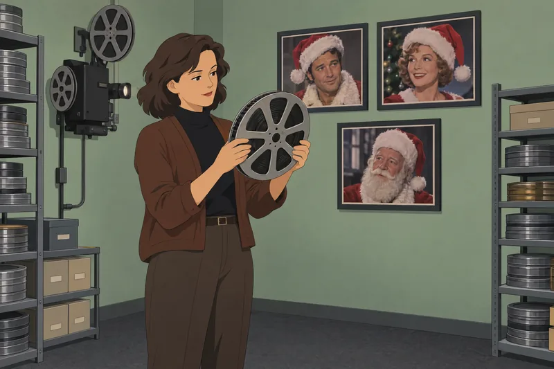 Celebrities as Santa fill a film archive.