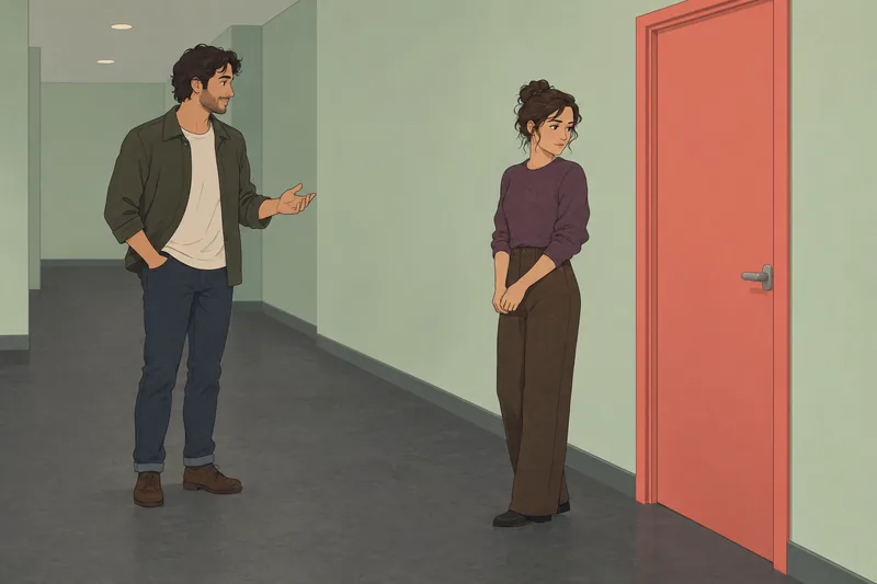 Quiz del novio: charla serena junto a puerta.