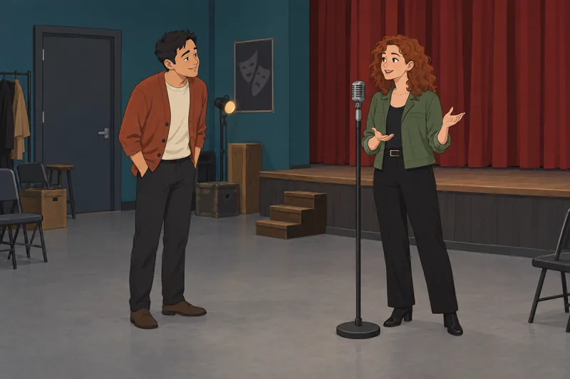 Celebrity Crush Quiz shows a quiet rehearsal conversation.